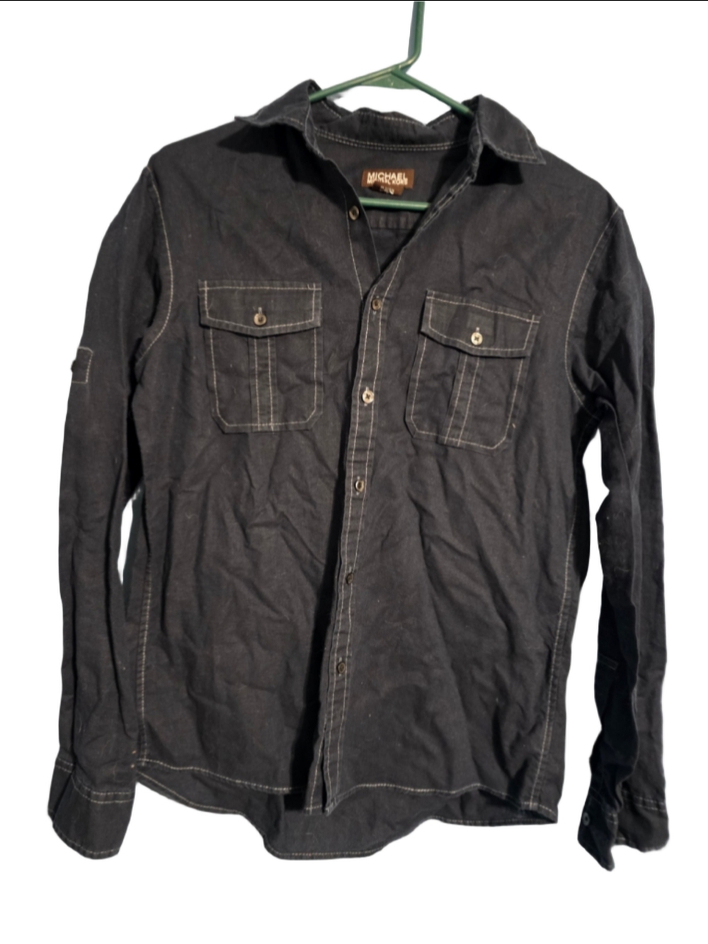 Men's Michael Kors Casual Button Down Shirt dark navy Black S designer trendy
